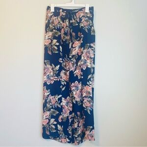L LOVE Floral Wide Leg Pants - Navy and Pink
